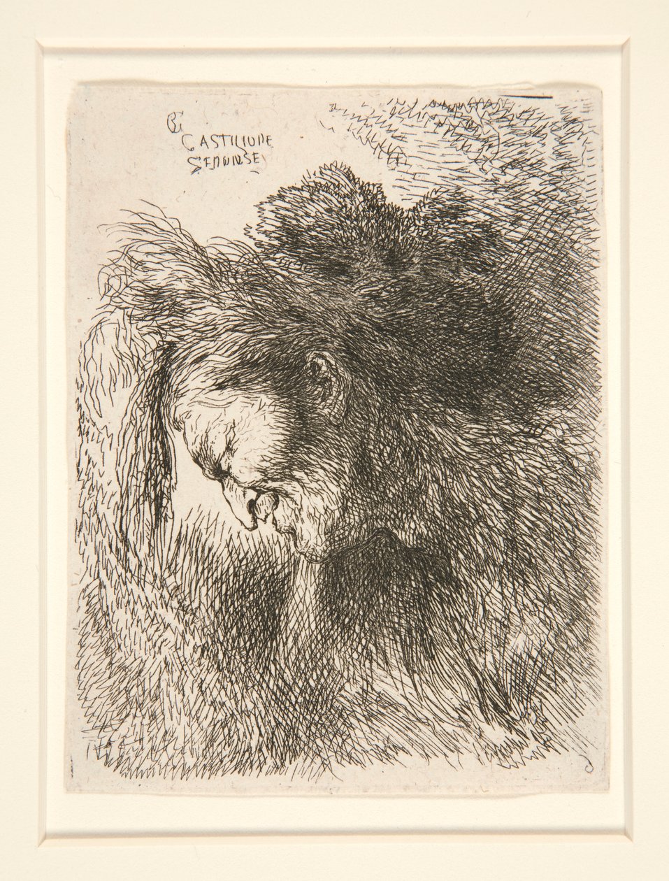 Prémes sapkát viselő, balra néző figura a Small Studies of Heads sorozatból alkotó: Giovanni Benedetto Castiglione