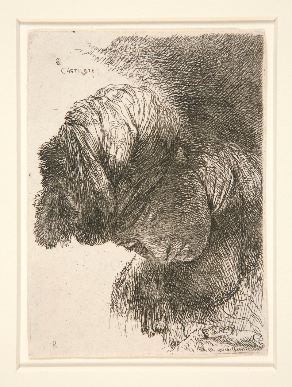 Lehajtott fejű figura a Small Studies of Heads sorozatból alkotó: Giovanni Benedetto Castiglione