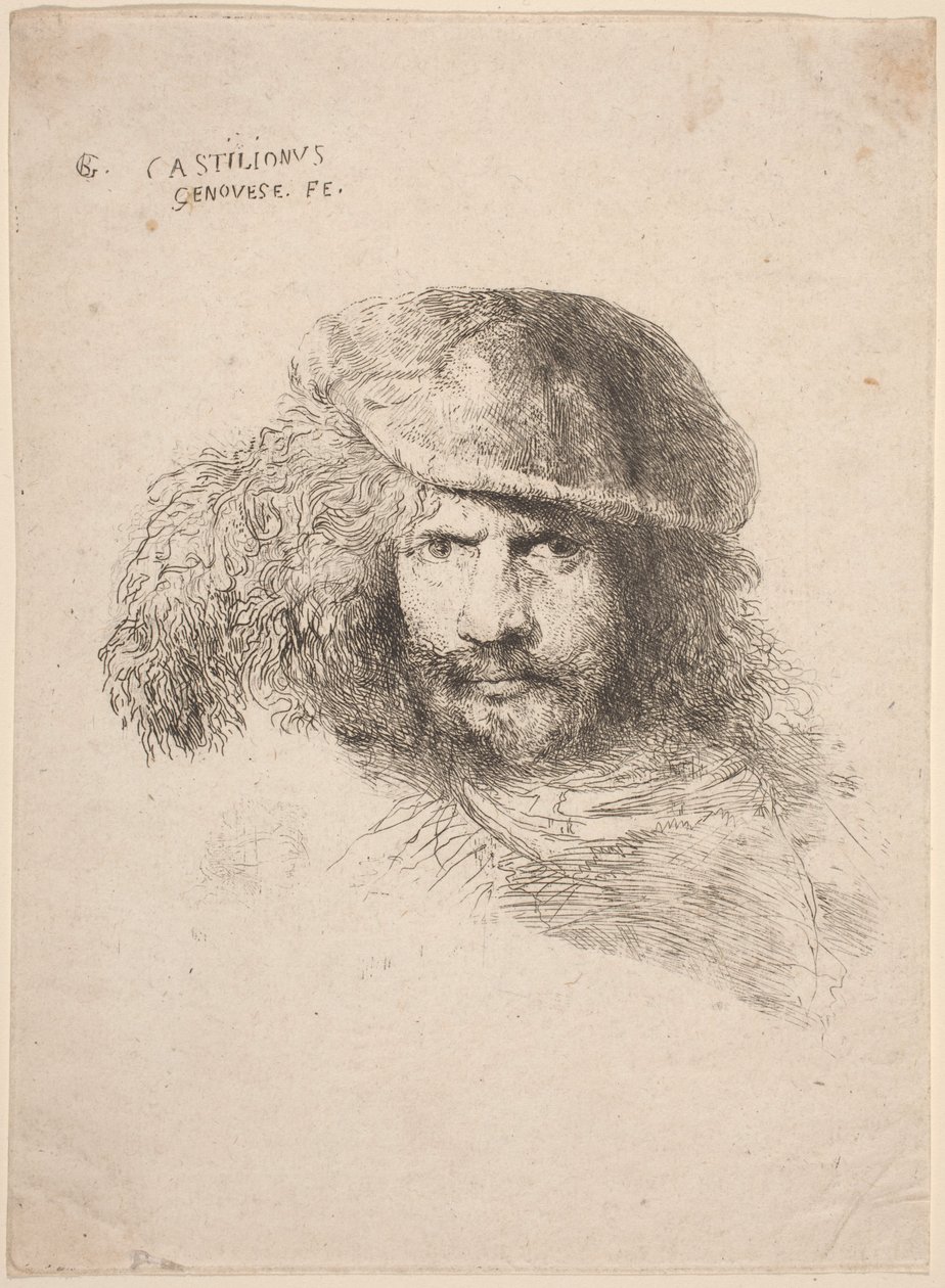 Fiatal férfi feje tollas kalapban (úgynevezett önarckép) alkotó: Giovanni Benedetto Castiglione