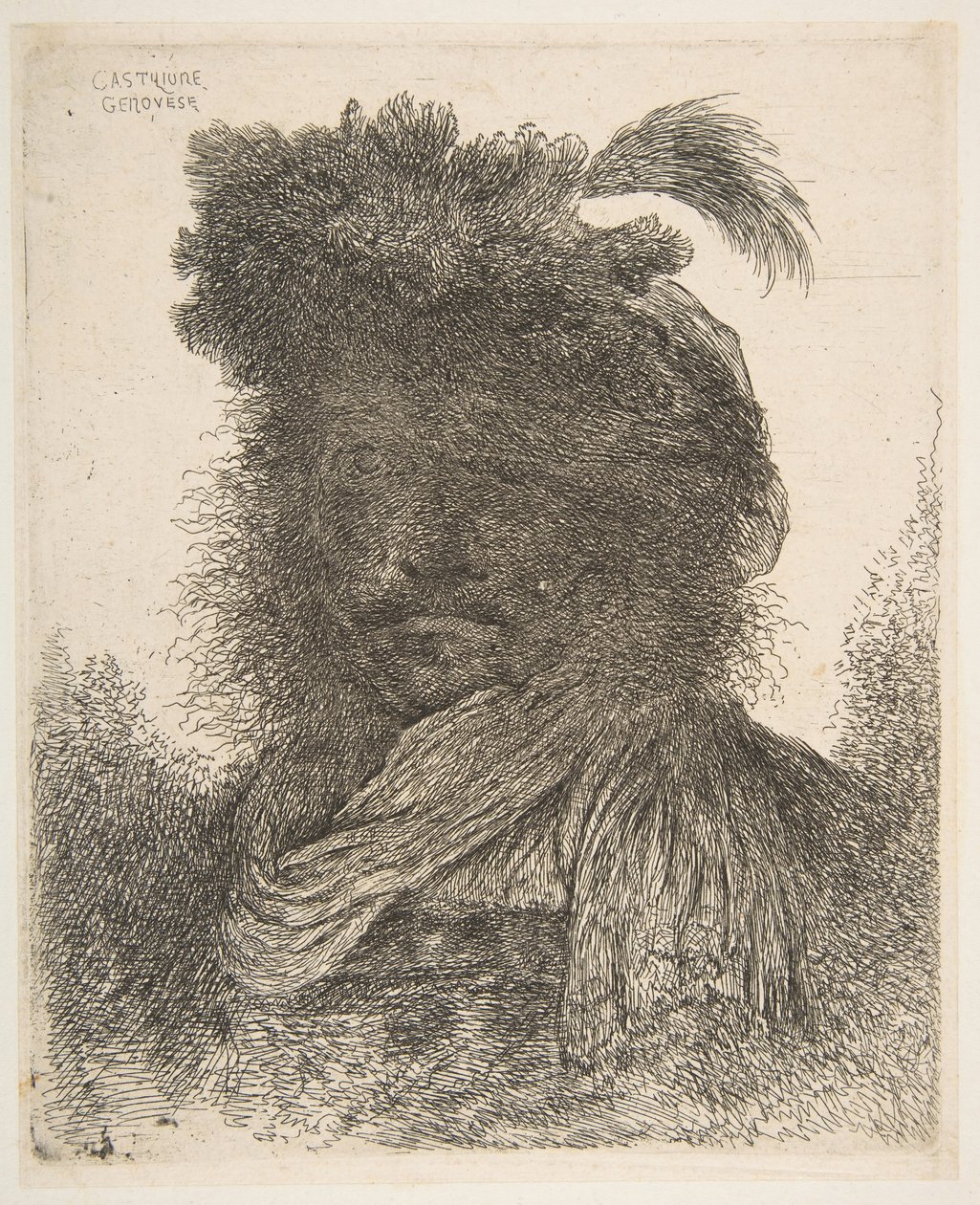 Egy árnyékban lévő férfi feje enyhén balra fordult, a Nagy vagy... sorozatból, kb. 1645-1650. alkotó: Giovanni Benedetto Castiglione