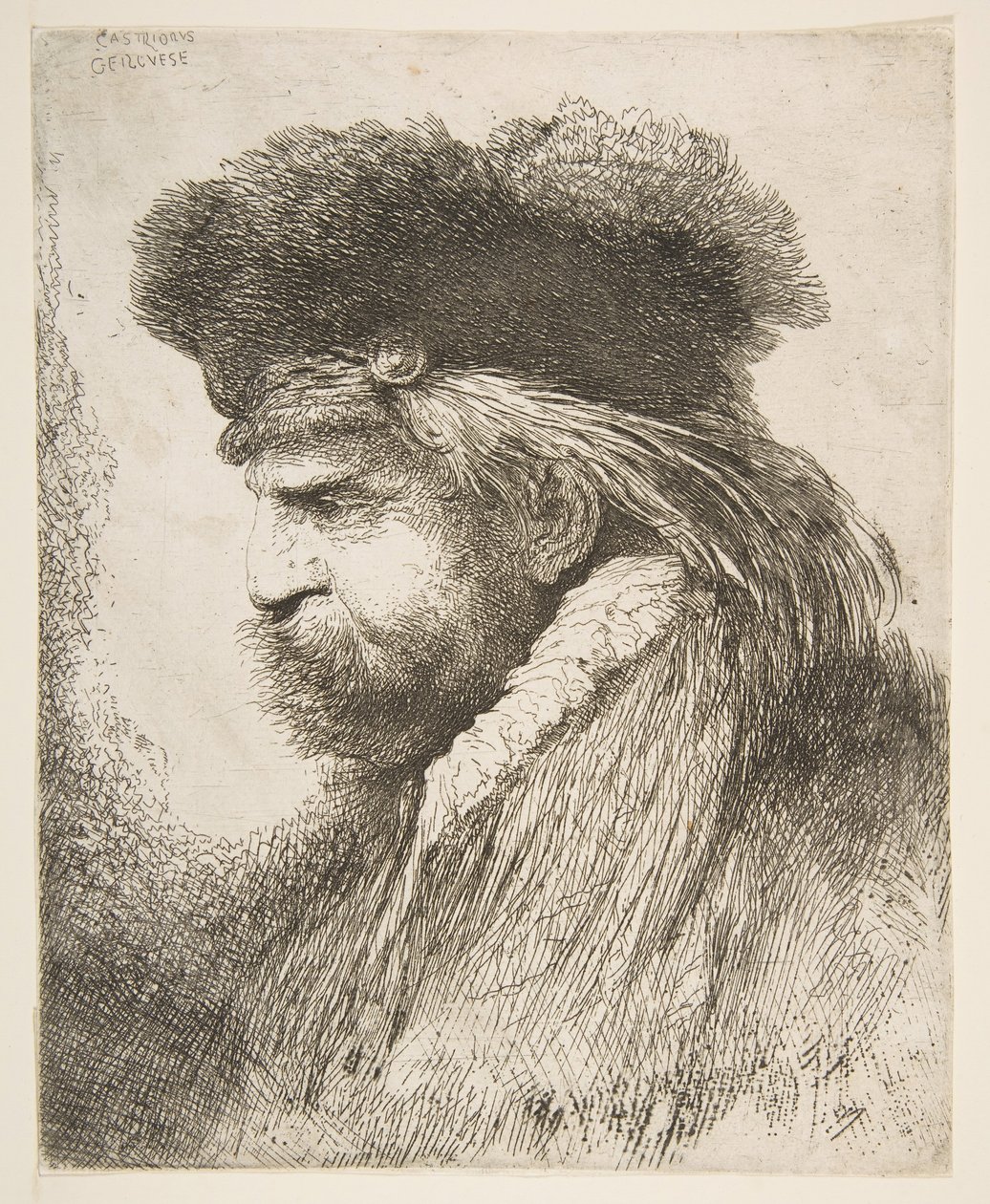 Egy öregember feje balra néz, a Nagy keleti fejek sorozatból, kb. 1645-50. alkotó: Giovanni Benedetto Castiglione