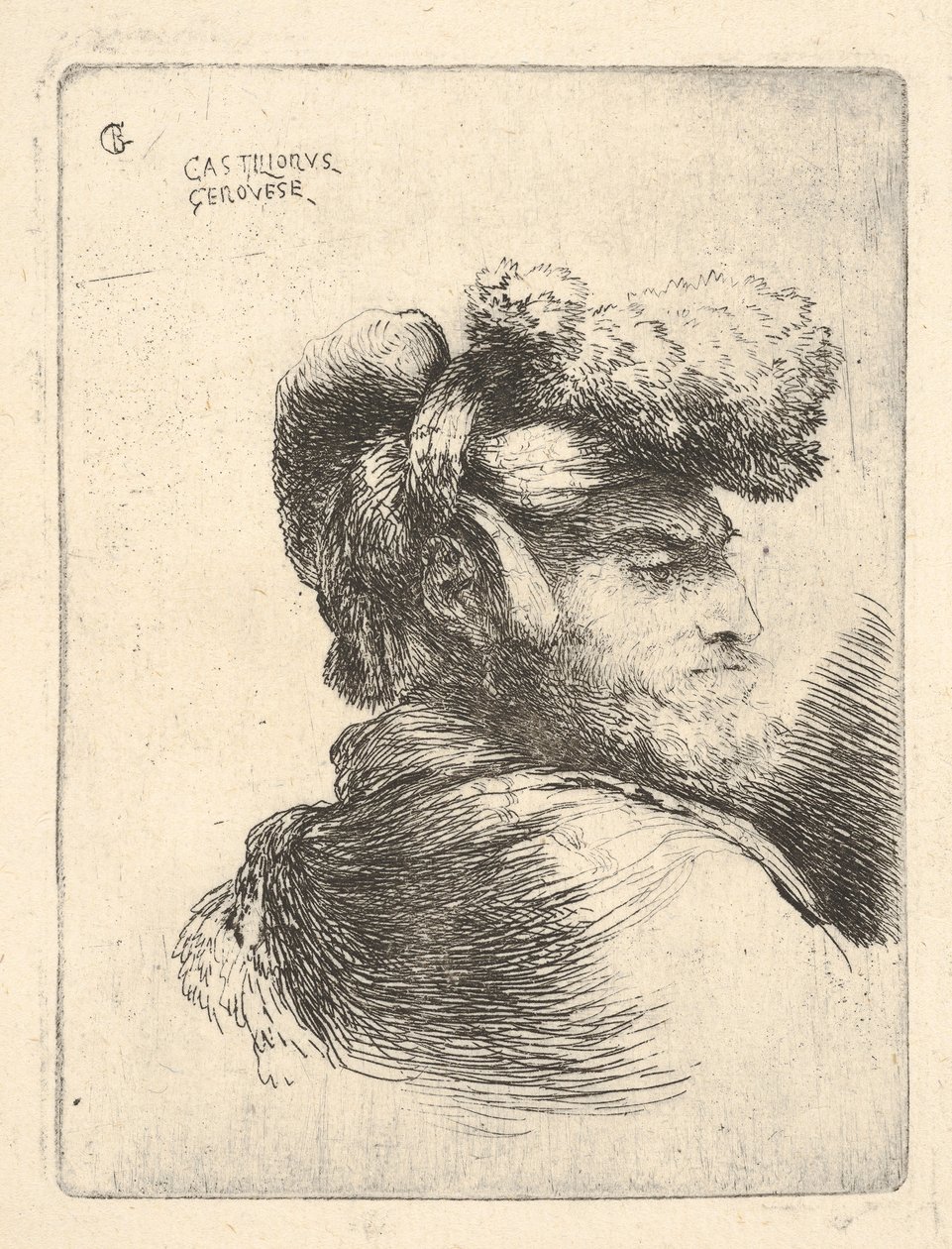 Férfi jobbra néz, prémes sapkát visel, a Kis fejek sorozatából, kb. 1645-1650. alkotó: Giovanni Benedetto Castiglione