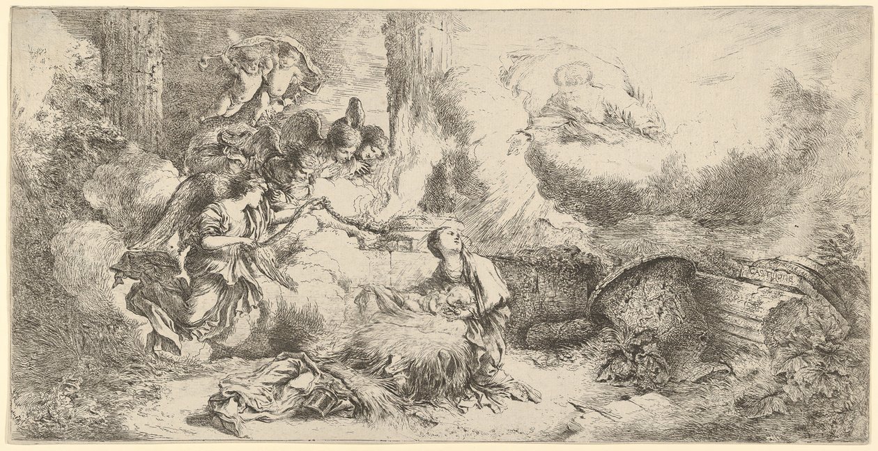 Születés az Atyaistennel és az angyalokkal, kb. 1647-50. alkotó: Giovanni Benedetto Castiglione