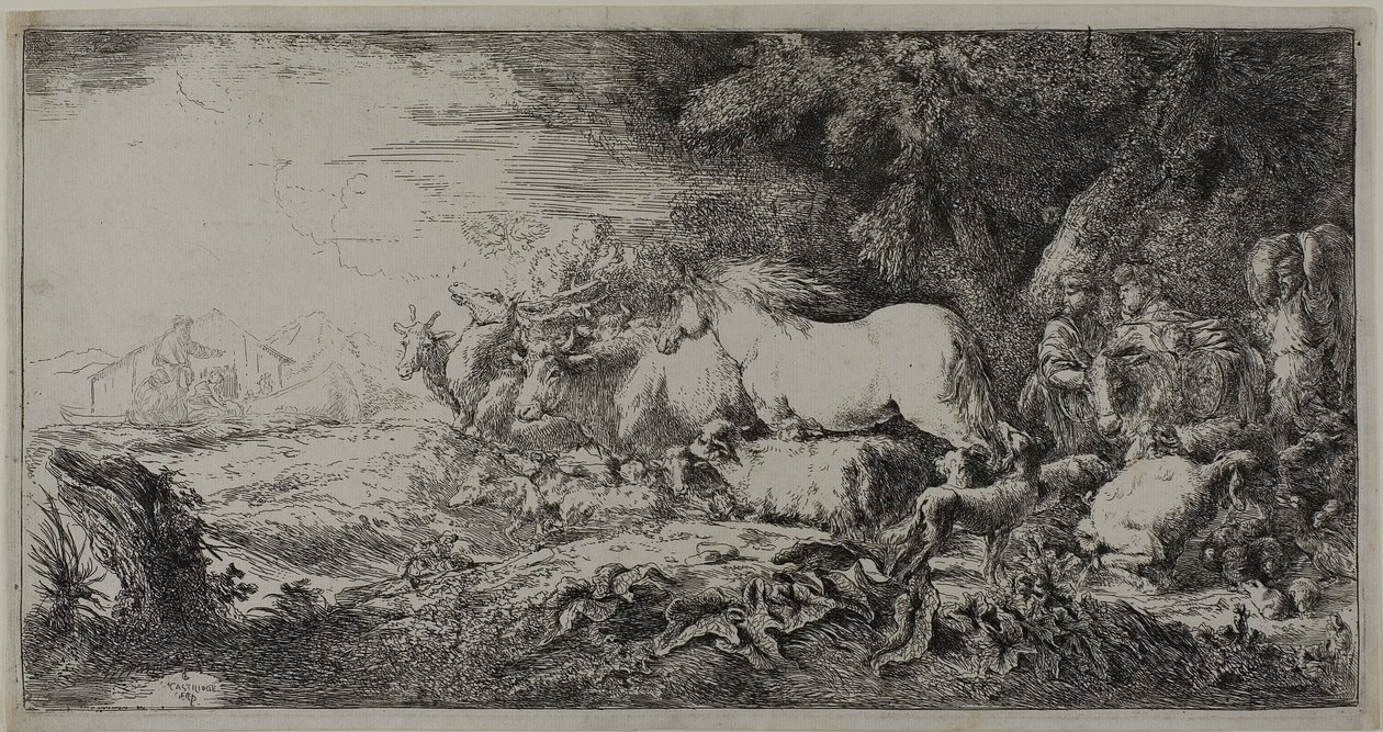 Noé és az állatok belépnek a bárkába alkotó: Giovanni Benedetto Castiglione