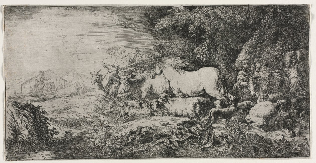 Noé és az állatok belépnek a bárkába, 1650-1655. alkotó: Giovanni Benedetto Castiglione