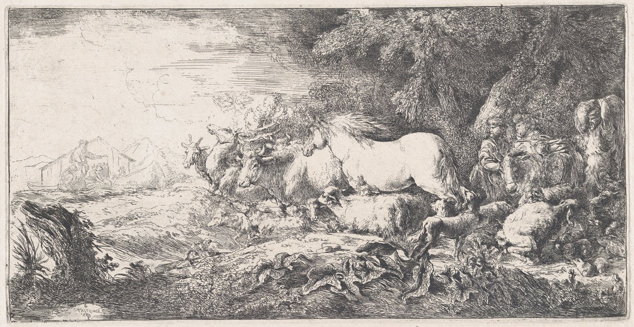 Noé és a bárkába belépő állatok, kb. 1650-55. alkotó: Giovanni Benedetto Castiglione