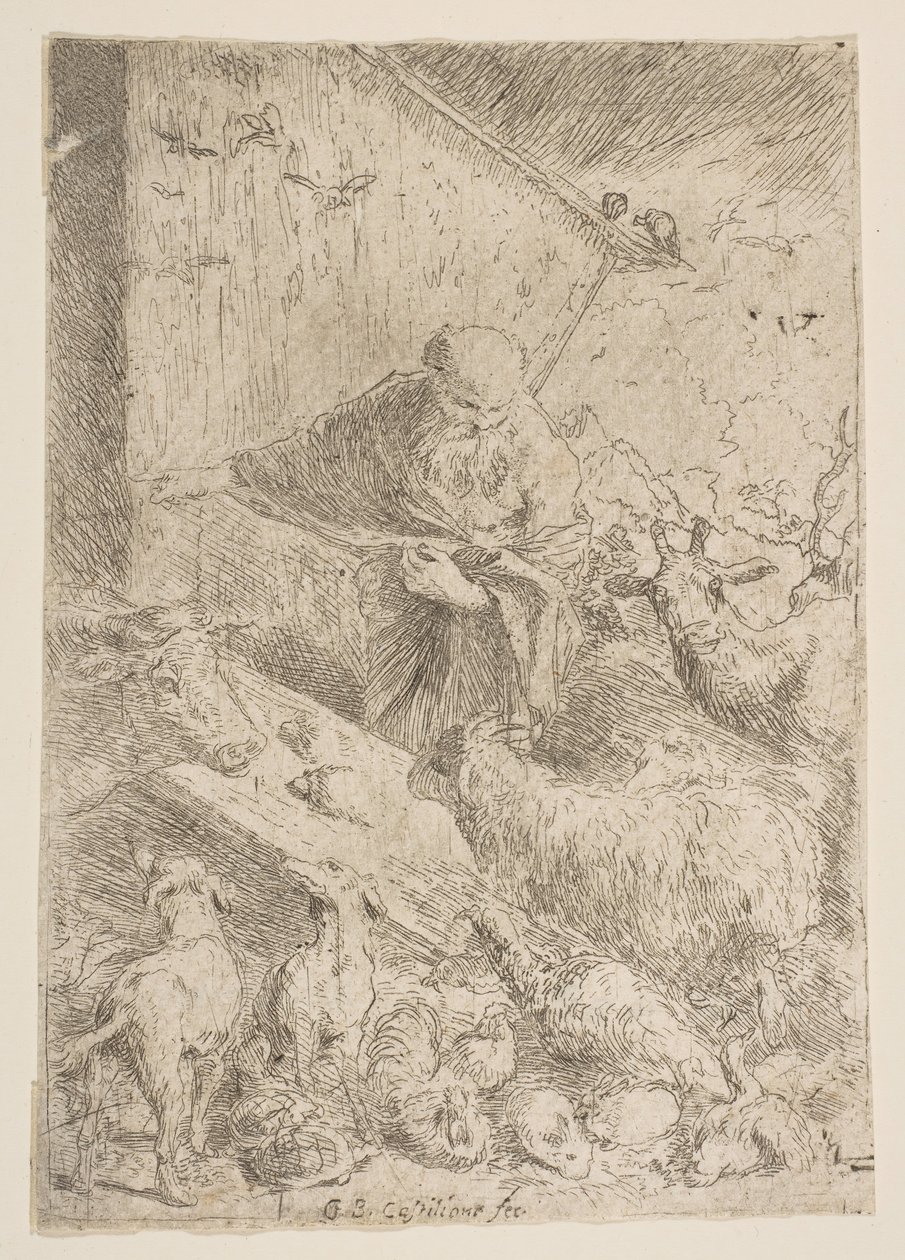 Noé beengedte az állatokat a bárkába, kb. 1630. alkotó: Giovanni Benedetto Castiglione