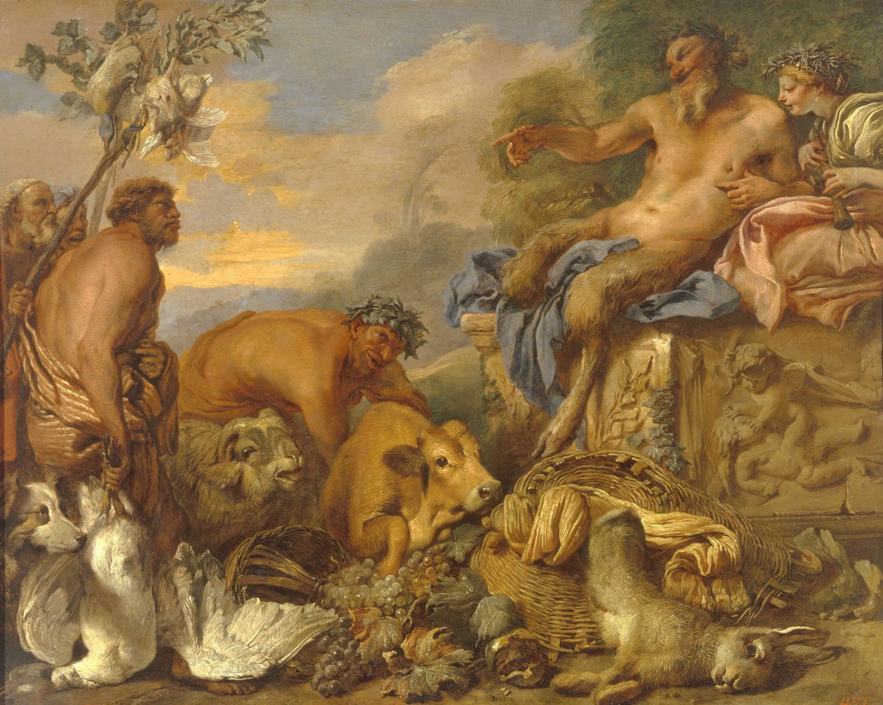 A szatírok ajándékokat hoznak, 1640-es évek eleje. alkotó: Giovanni Benedetto Castiglione