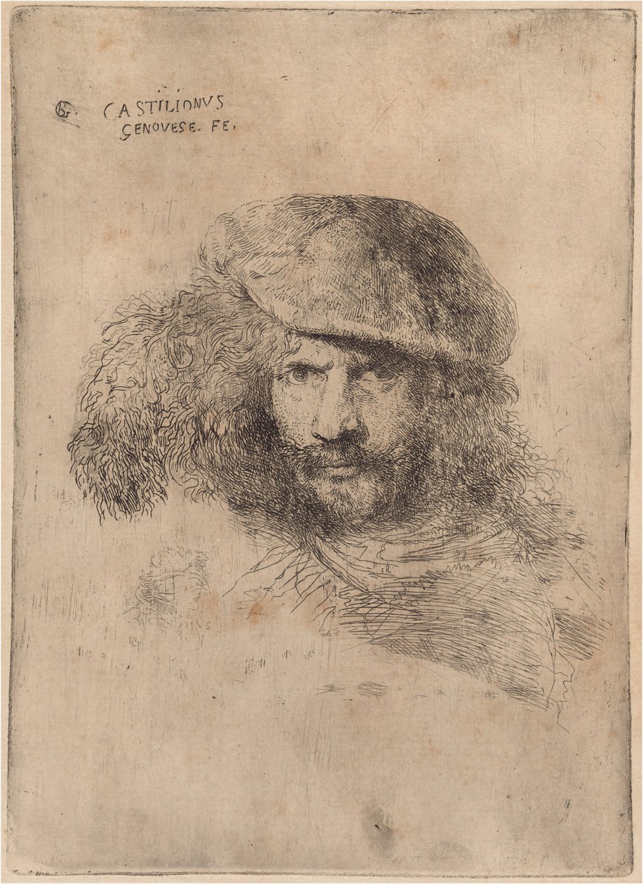 Önarckép(?), tollas sapkát visel ["Bernini portréja"] alkotó: Giovanni Benedetto Castiglione