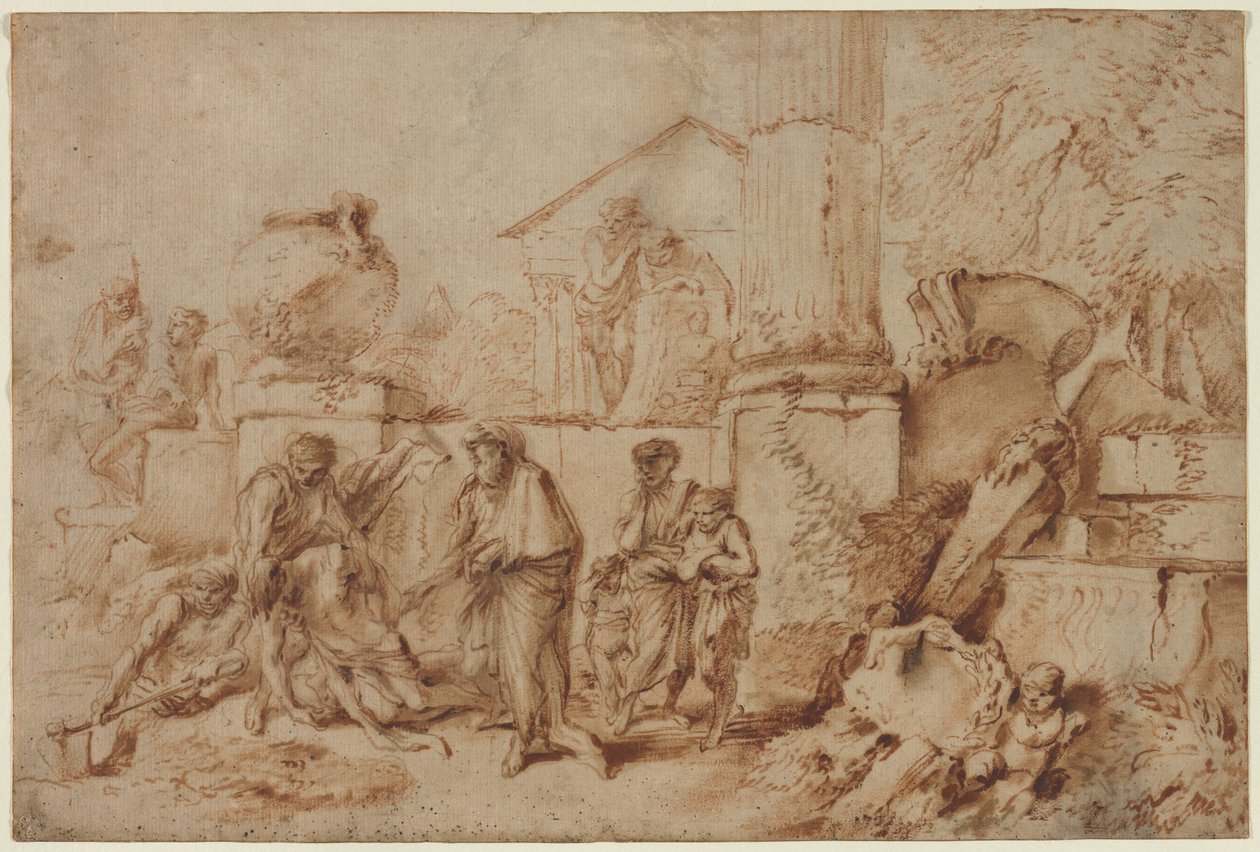 Tobit halottak temetése, 1640-es évek. alkotó: Giovanni Benedetto Castiglione