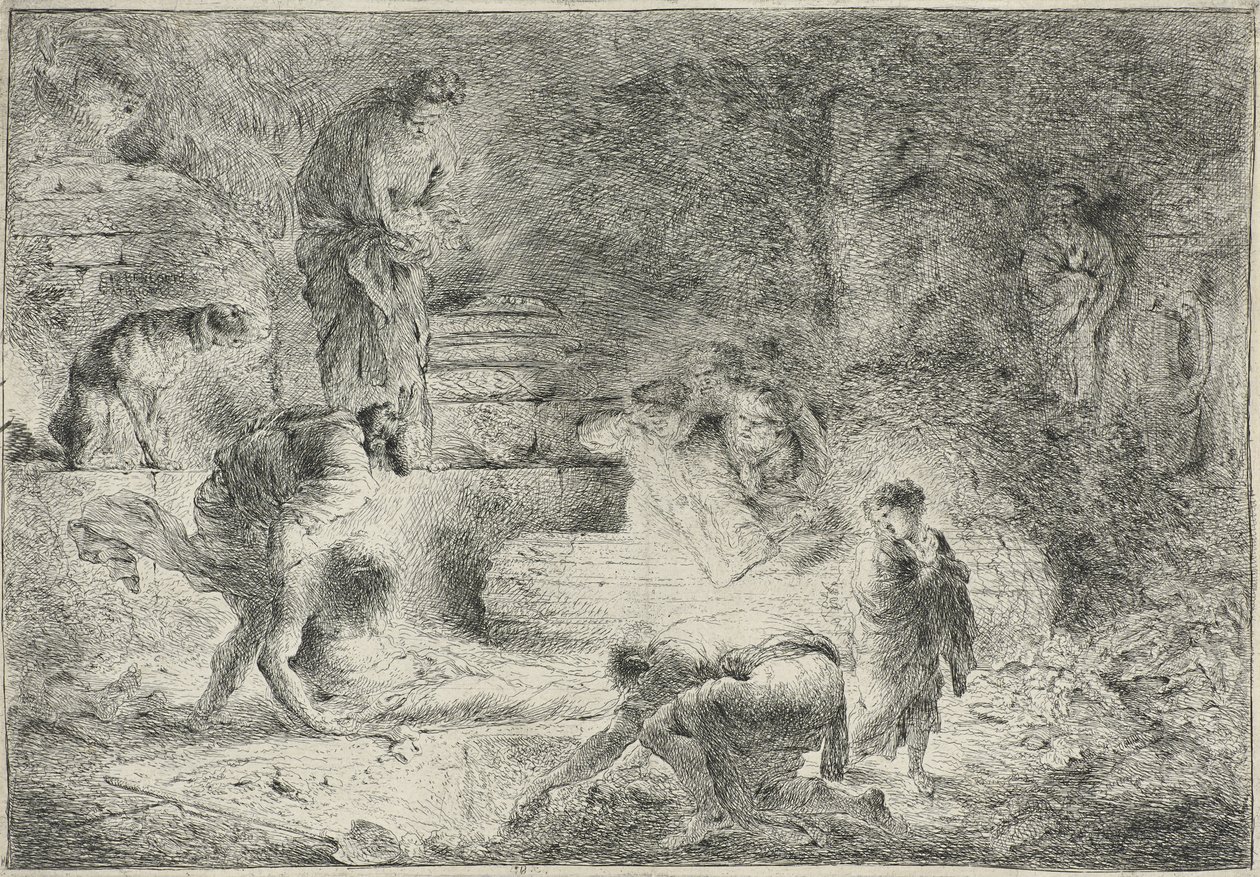 Tobit temetni a halottakat, 1647-51 körül alkotó: Giovanni Benedetto Castiglione