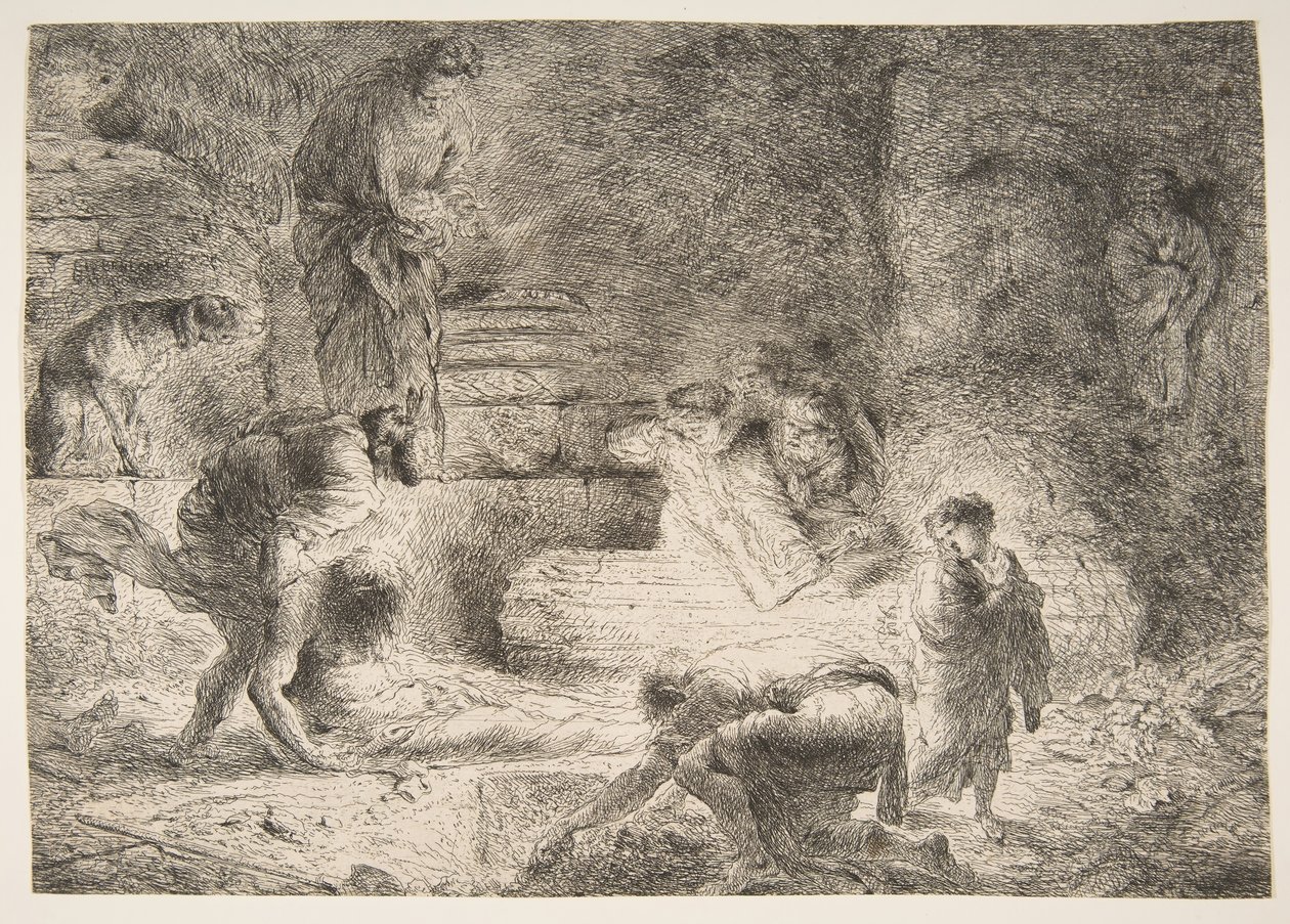 Tobit temetni a halottakat, kb. 1647-51. alkotó: Giovanni Benedetto Castiglione