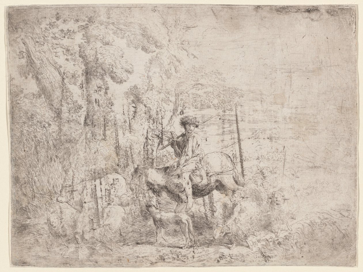 Fiatal juhász lóháton alkotó: Giovanni Benedetto Castiglione