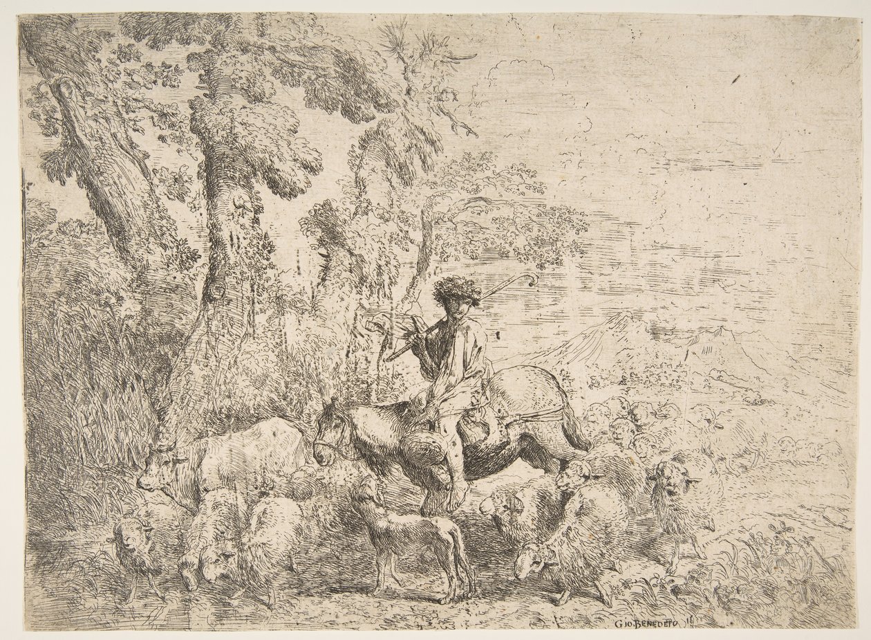 Fiatal pásztor lóháton, 1638. alkotó: Giovanni Benedetto Castiglione