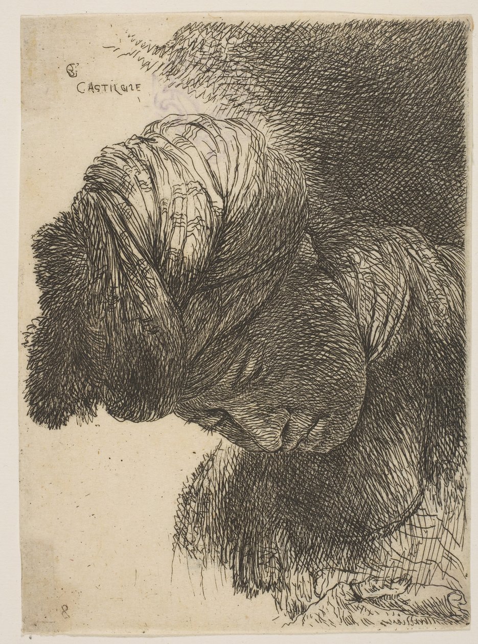 Lehajtott fejű, turbánt viselő, balra néző fiatalember az o... sorozatból, kb. 1645-1650. alkotó: Giovanni Benedetto Castiglione