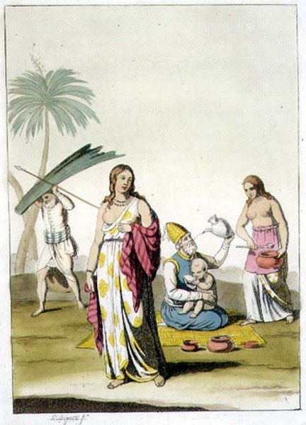 Az indiai család Jules Ferrario „Le Costume Ancien et Moderne” című könyvéből, az 1820-as és 30-as évek körül (színes litó) alkotó: Giovanni Bigatti