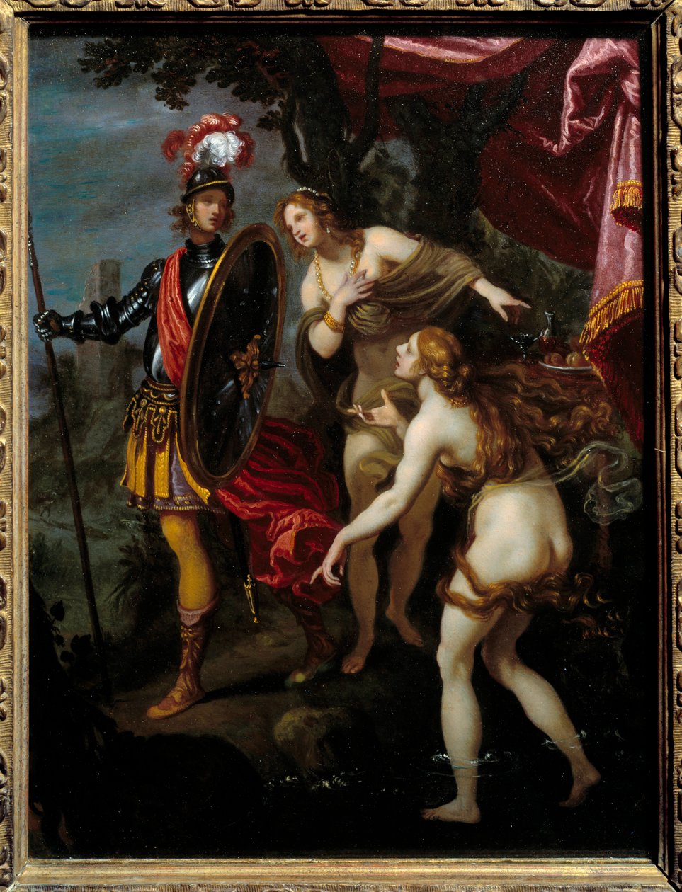 Carlo és Ubaldo átadják Rinaldót. Illusztráció a "The Liberated Jeruzsálem" című jelenetről, Torquato Tassotól (a bögrének hívják). Giovanni Belivert (1576-1644) festménye XVI alkotó: Giovanni Biliverti