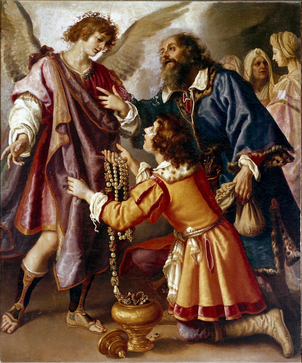 Rafael arkangyal megtagadta Tobie Tobit ajándékait, és pénzt ajánlott fel Tobie társának, Angelnek, aki visszaadta neki a látását. Giovanni Bilivert (1576-1644) festménye alkotó: Giovanni Biliverti