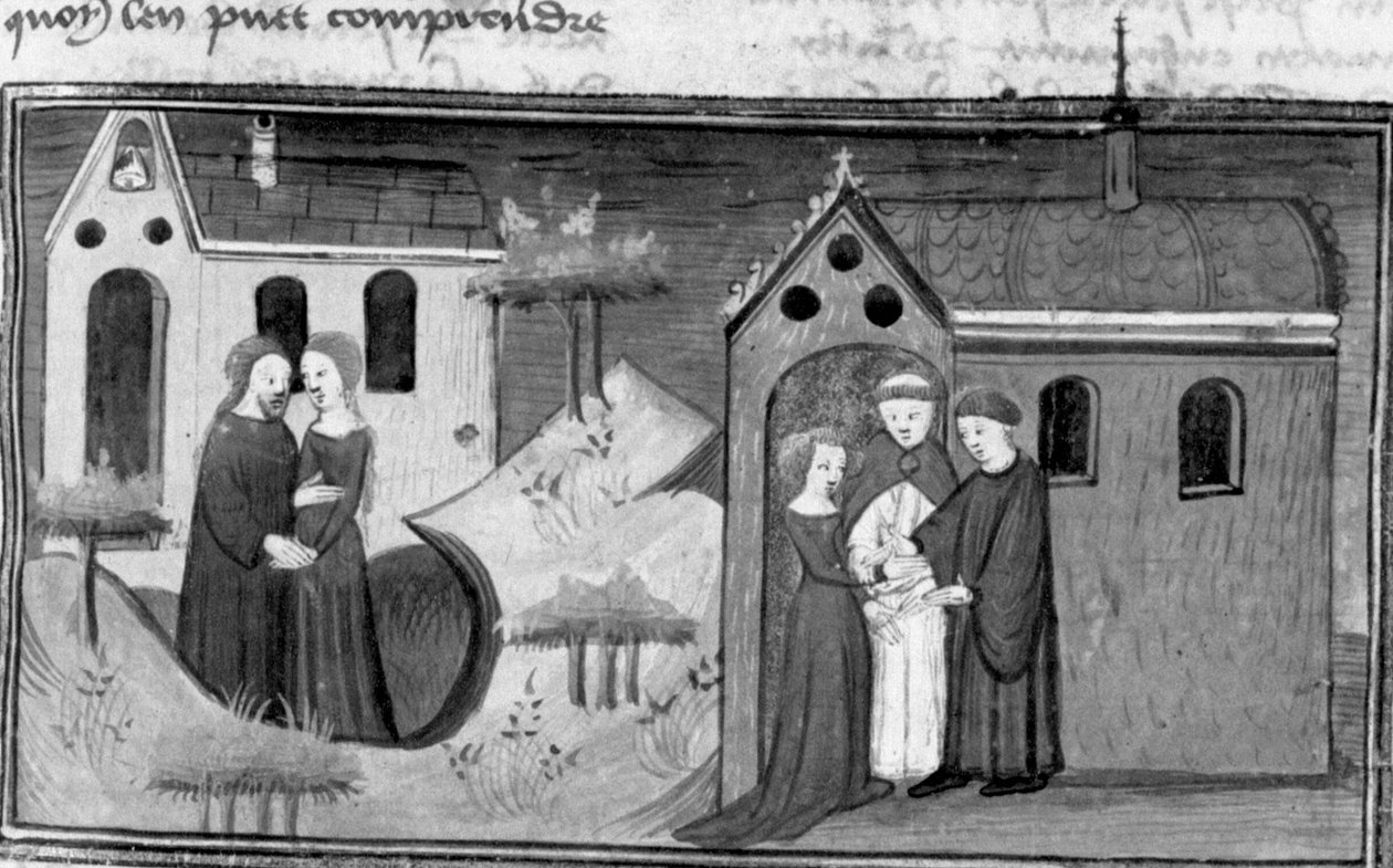 Dekameron, Alibech egy remetével van; Alibech feleségül veszi Neerbale-t. Harmadik nap, 10. hír alkotó: Giovanni Boccaccio