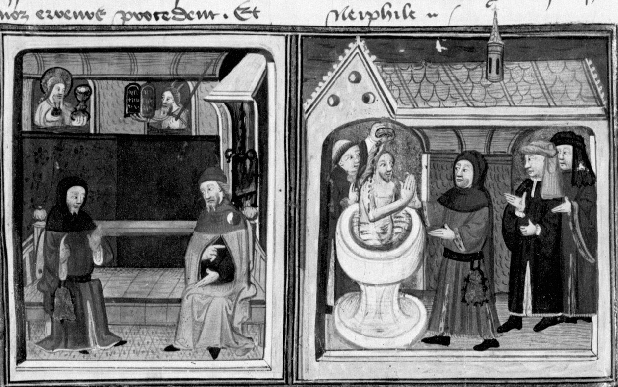 Dekameron, Giannotto megtéríti a zsidó Ábrahámot; Ábrahám megkeresztelése Első nap, novella 2. alkotó: Giovanni Boccaccio