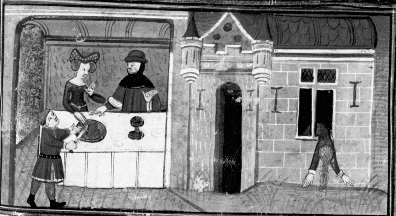 Dekameron, Guilielmo Rossiglione ráveszi feleségét, hogy szolgáljon Guardastagno szívének; az asszony kiveti magát az ablakon Negyedik nap, novella 9. alkotó: Giovanni Boccaccio