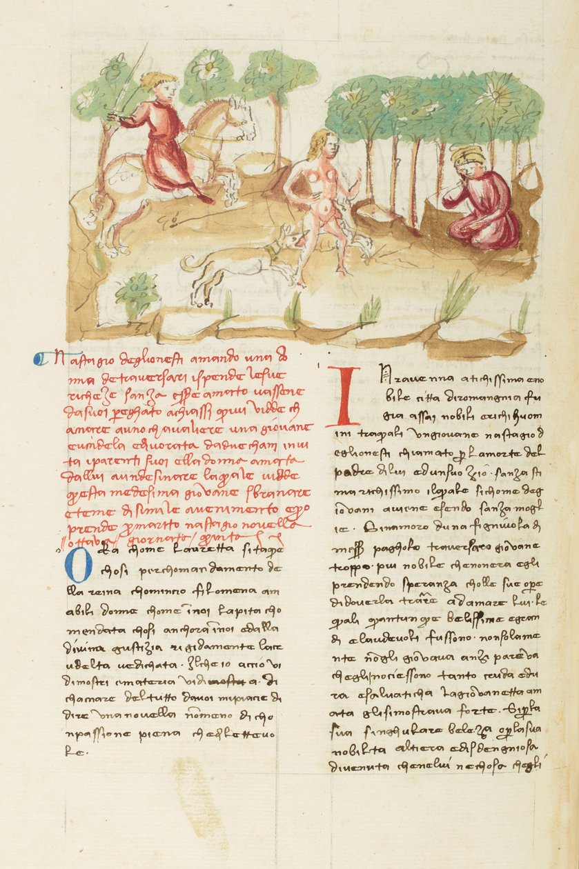 Dekameron, A pokoli vadászat - Nastagio degli Onesti látomása , Ötödik nap, novella 8. alkotó: Giovanni Boccaccio