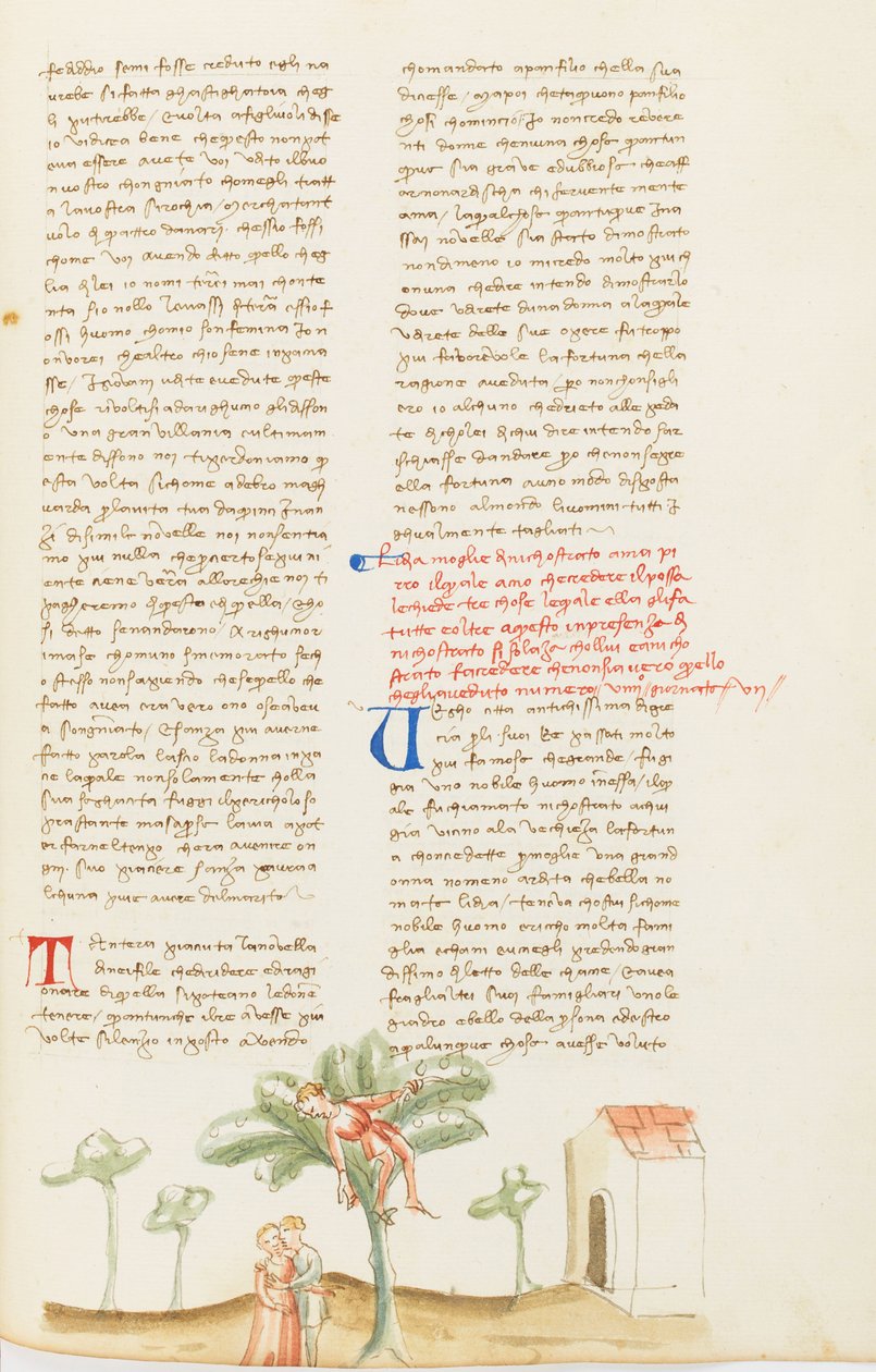 Dekameron, A körteszedés; Nicostratust bántalmazza a felesége, Hetedik nap, novella 9. alkotó: Giovanni Boccaccio