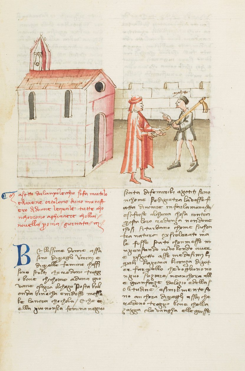 Dekameron, A csendes szeráj - Masetto da Lamporecchio megérkezik a kolostorba, Harmadik nap, 1. novella. alkotó: Giovanni Boccaccio