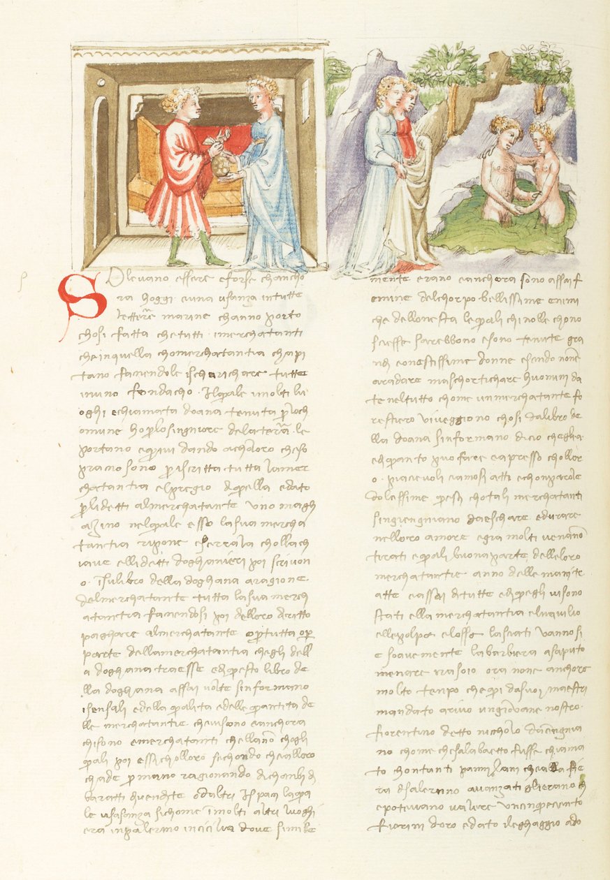 Dekameron, Liaison dangereuse Salabaetto et Jancofiore se baignant, nyolcadik nap, 10. novella. alkotó: Giovanni Boccaccio