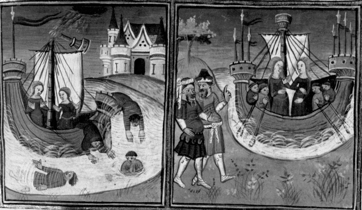 Dekameron, Alatiel hajójának hajótörése; a fiatal lány hazatér. Második nap, 7. novella alkotó: Giovanni Boccaccio