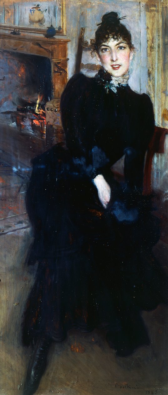 Alaide Banti a kandallónál (olaj a panelen) alkotó: Giovanni Boldini
