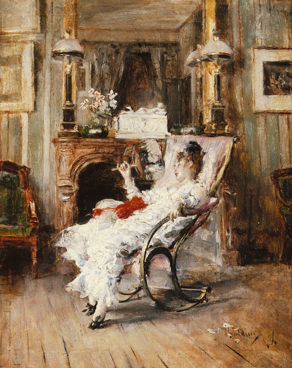 Egy elegáns hölgy legyezőt tartva, 1874 alkotó: Giovanni Boldini