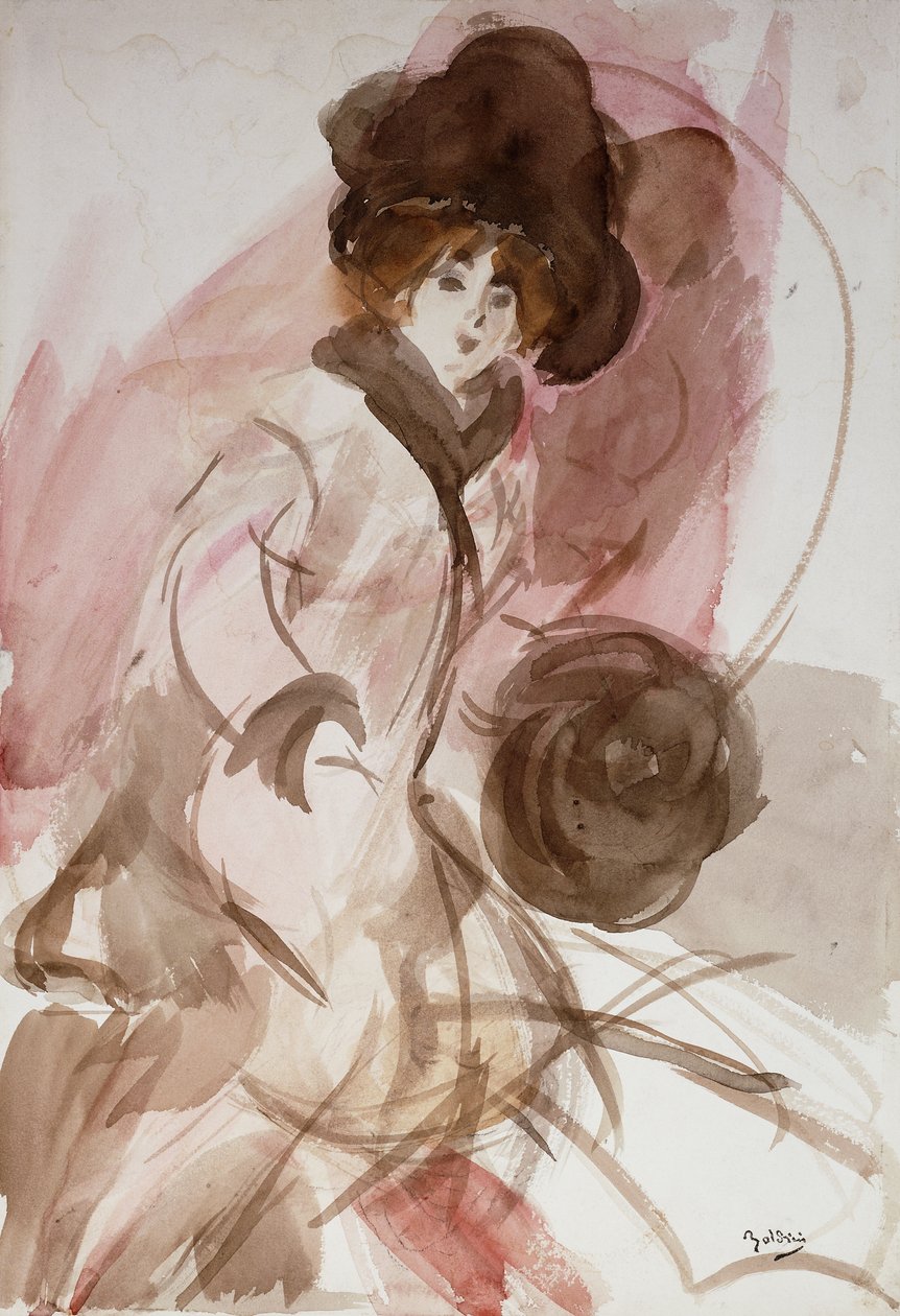 Egy elegáns hölgy muffal, 1910-12 alkotó: Giovanni Boldini