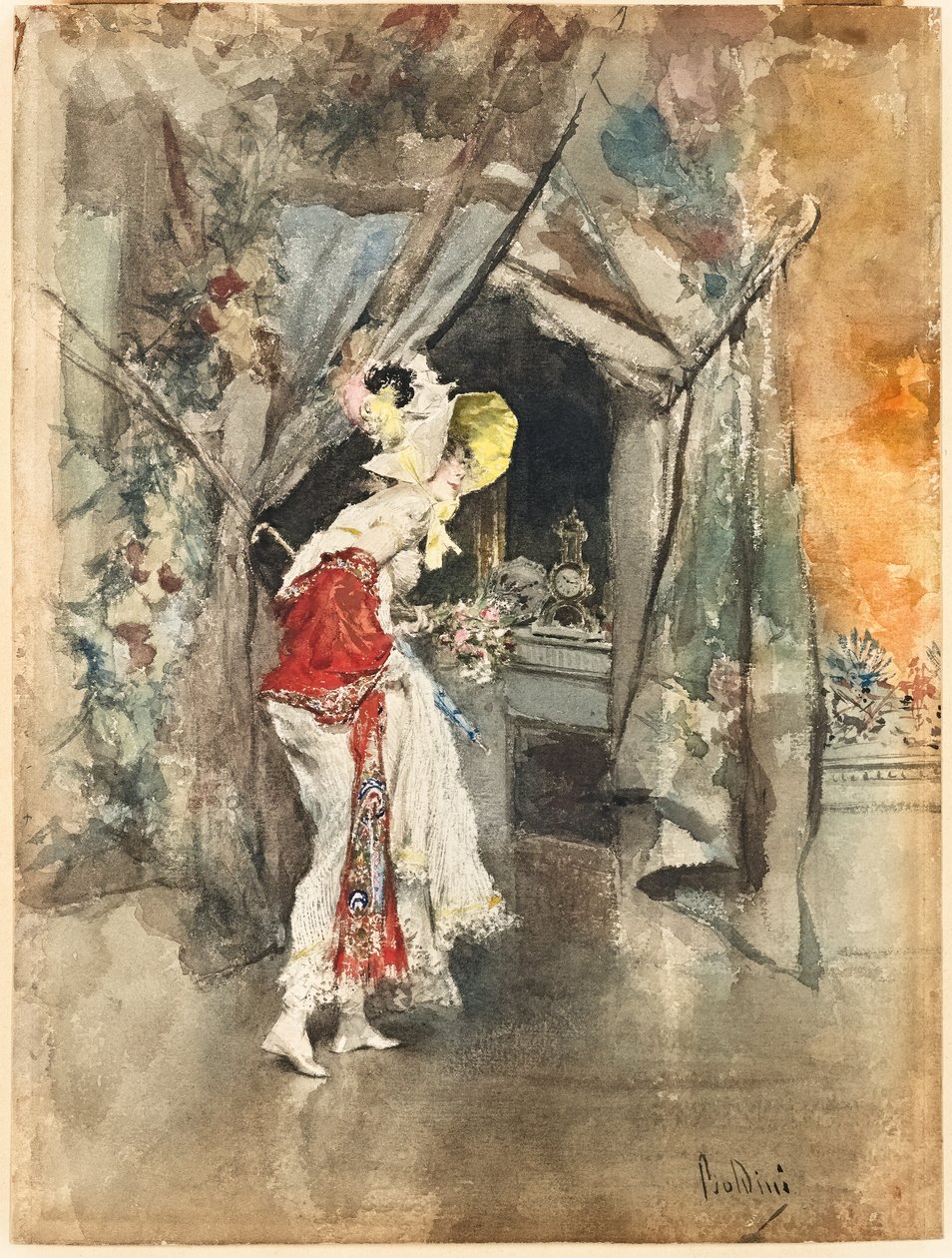 Egy elegáns nő egy belső térben, c. 1873 alkotó: Giovanni Boldini