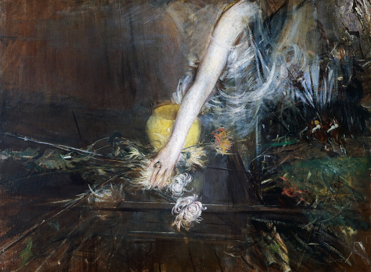 Kar virágvázával, kb. 1910, Giovanni Boldini (1842-1931), olaj, vászon. Olaszország, XX. század. alkotó: Giovanni Boldini