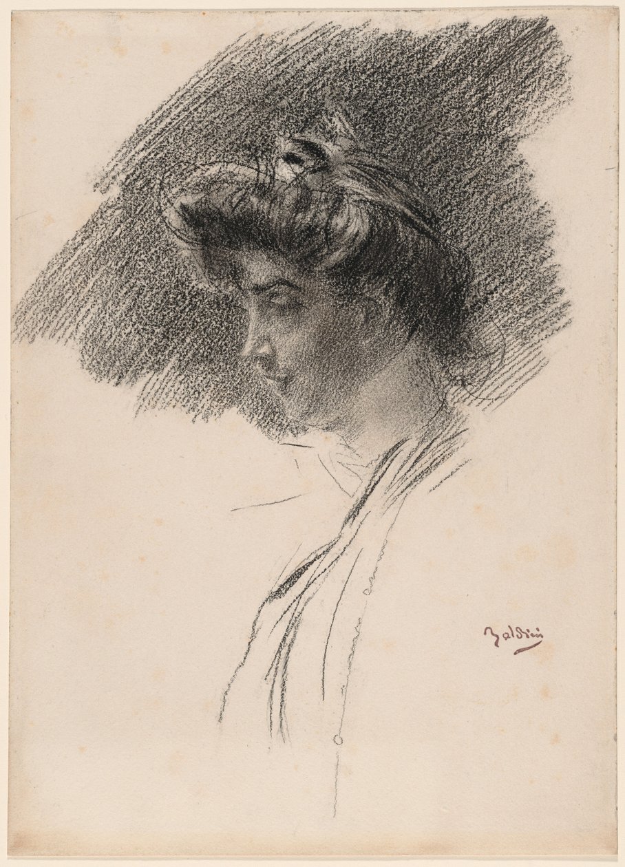 Fiatal nő mellszobra profilból alkotó: Giovanni Boldini