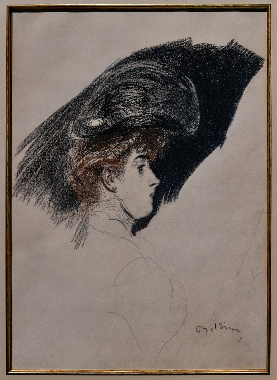 Elegáns profil, 1880 körül (faszén papíron) alkotó: Giovanni Boldini