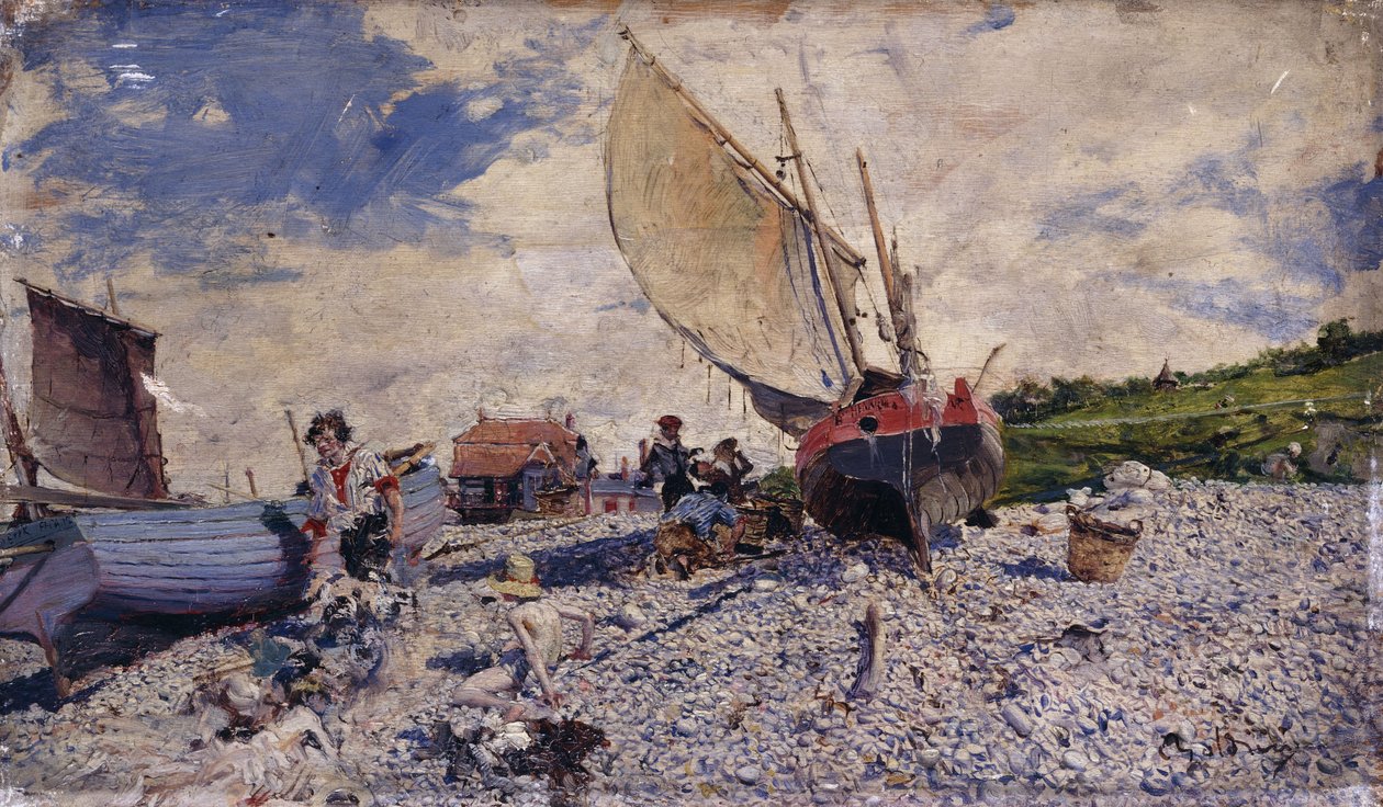 Etretat Beach Le Havre-tól északra; Etretat strand Le Havre-tól északra, 1870-72 körül alkotó: Giovanni Boldini