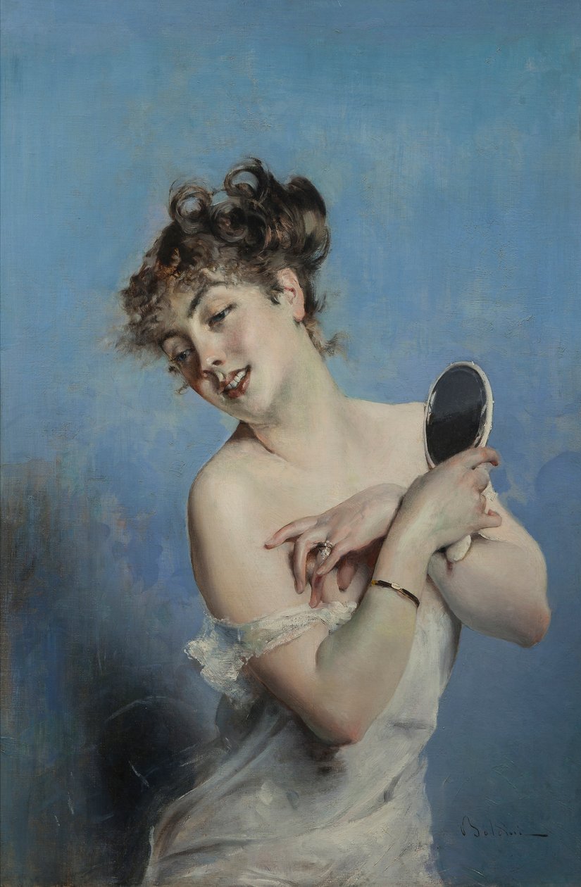 Fiatal nő levetkőzött A WC, c. 1880. alkotó: Giovanni Boldini