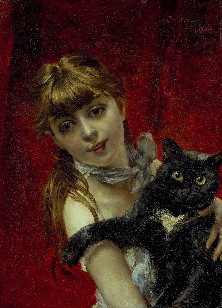 Lány fekete macskával, 1885 körül (olaj, vászon) alkotó: Giovanni Boldini
