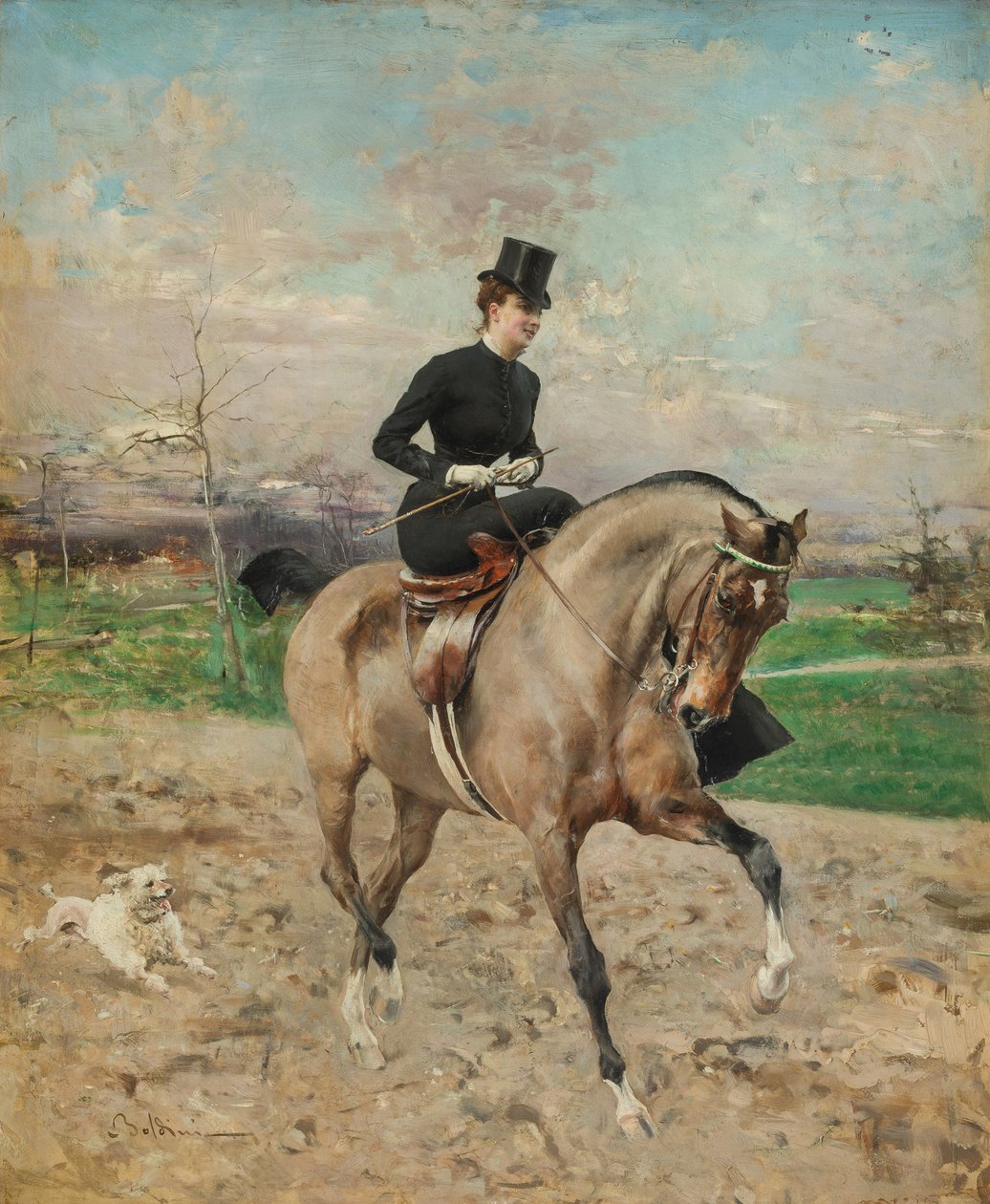 Lovasnő. Alice Régnault lóháton, 1878. alkotó: Giovanni Boldini