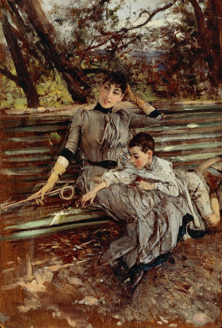 In Garden vagy Alaide és Ottavio Banti, 1884 körül, Giovanni Boldini (1842-1931), olaj, tábla, 34x24 cm alkotó: Giovanni Boldini