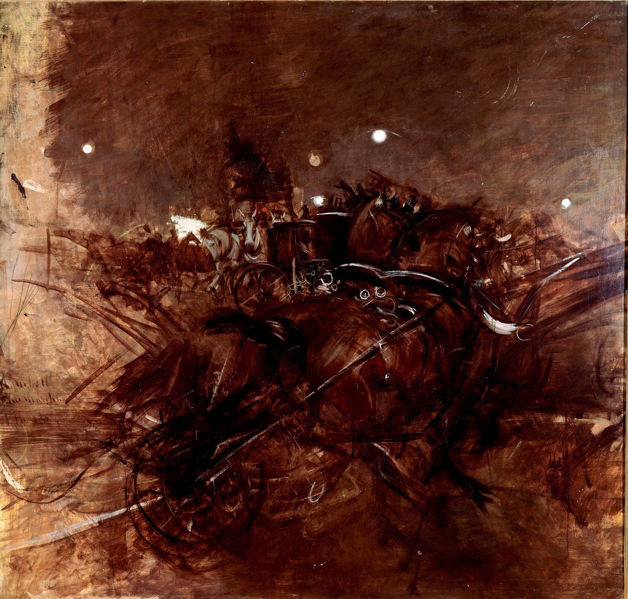 Nocturne a Montmartre-ban. Giovanni Boldini (1842-1931) festménye, 1883 körül. Olaj, vászon. Mérete 120x135 cm. Pistoia, Boldini kollekció alkotó: Giovanni Boldini
