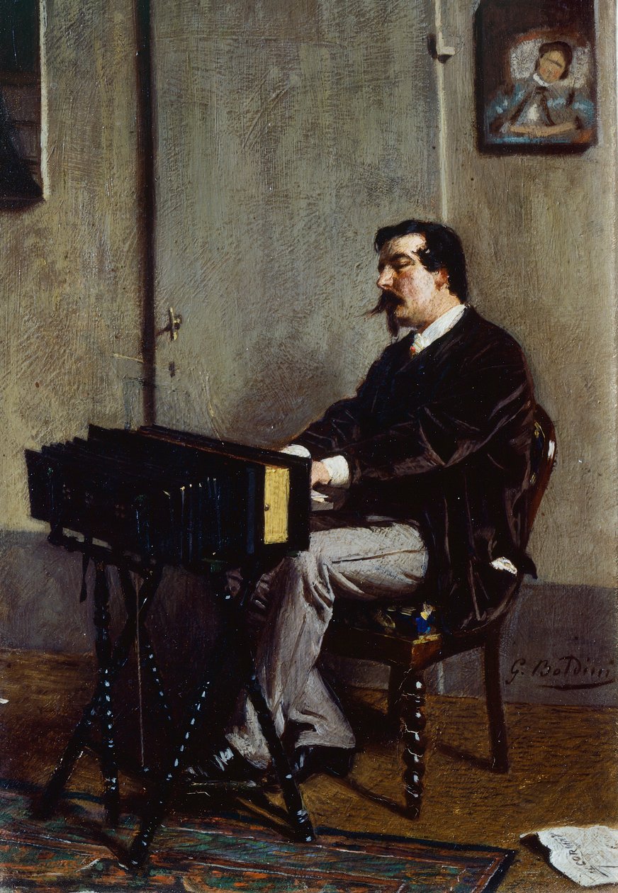 Cristiano Banti festő, Giovanni Boldini (1842-1931) harmónium, olaj, vászon, 28x19 cm alkotó: Giovanni Boldini