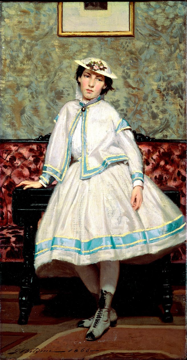 Alade Banti portréja fehérben. Giovanni Boldini (1842-1931) festménye alkotó: Giovanni Boldini