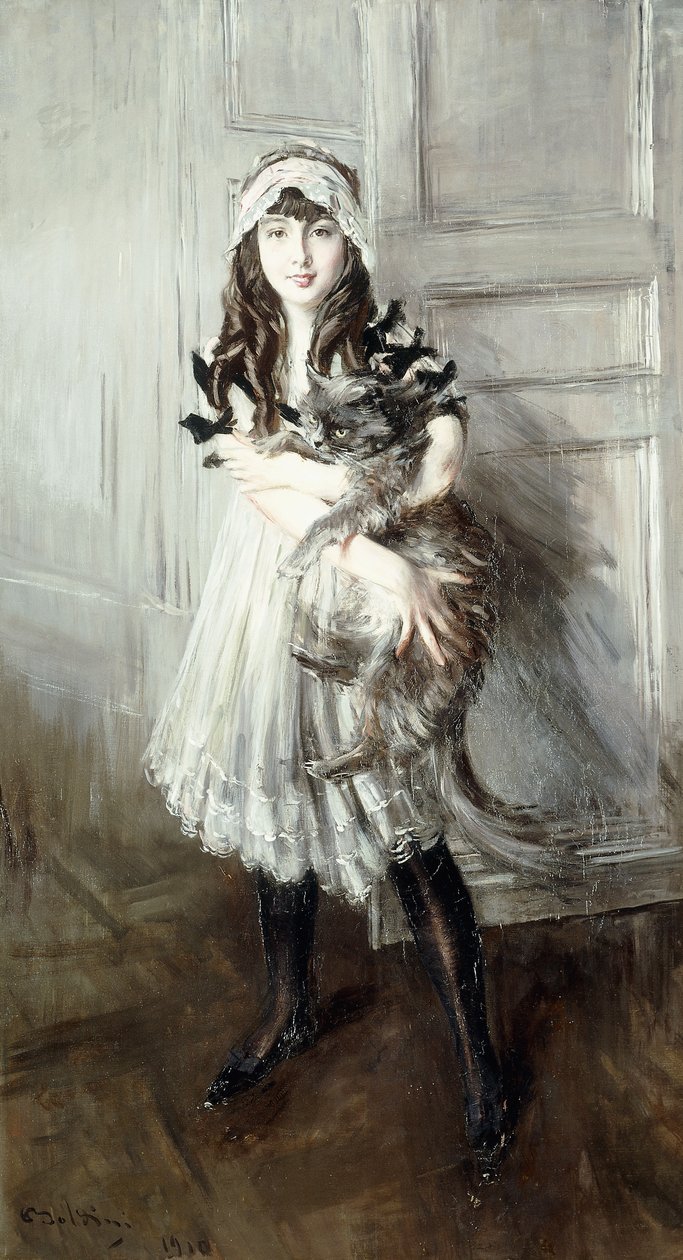 Josefina Errazuriz portréja macskát tart, 1910 alkotó: Giovanni Boldini