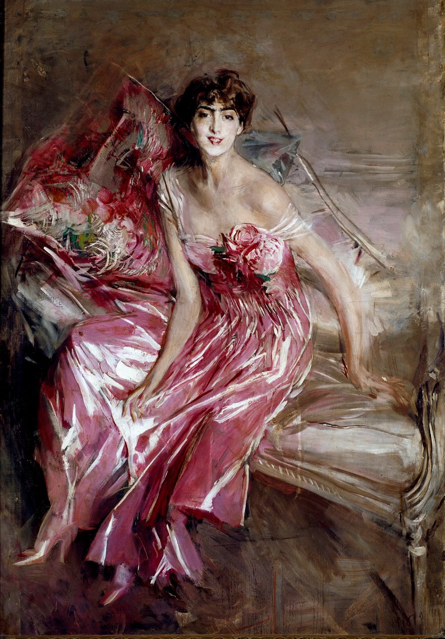 Madame Olivia Concha de Fontecilla portréja vagy a hölgy rózsaszín festményén, Giovanni Boldini alkotó: Giovanni Boldini