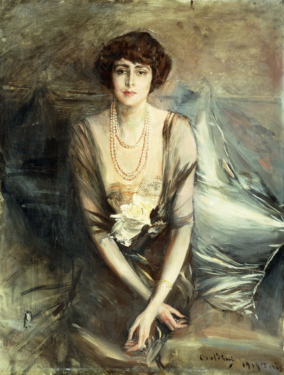 Mrs. George McFadden ülő portréja, háromnegyed hosszú, 1919 alkotó: Giovanni Boldini