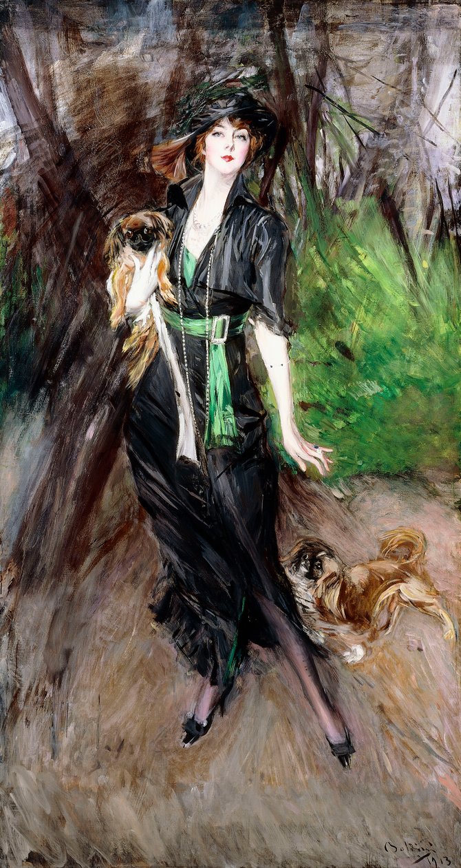 Lina Bilitis hölgy portréja két pekinivel, 1913 alkotó: Giovanni Boldini