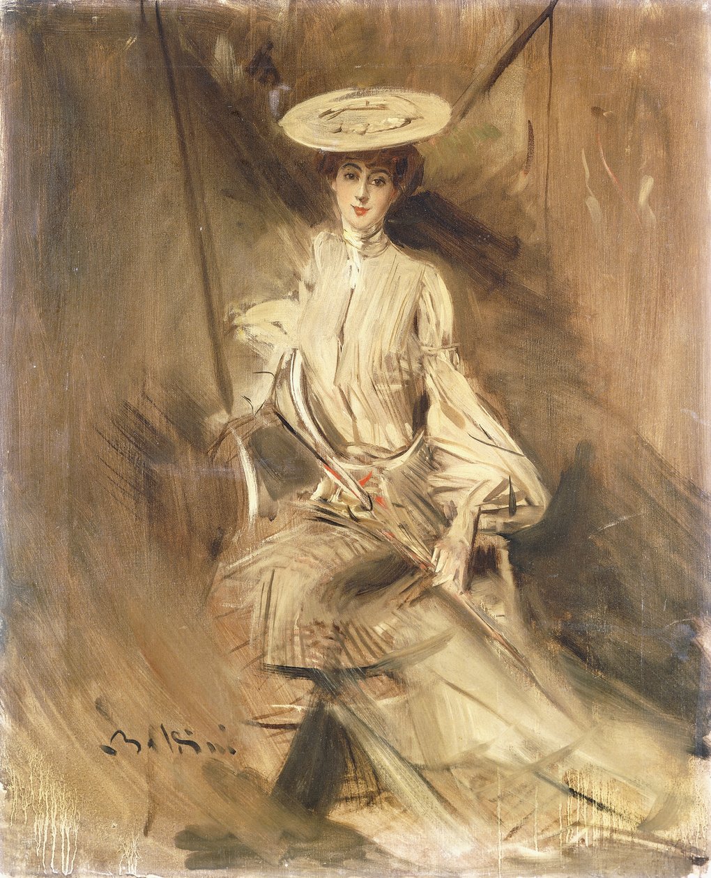 Hölgy portréja, ülve, napernyővel, alkotó: Giovanni Boldini